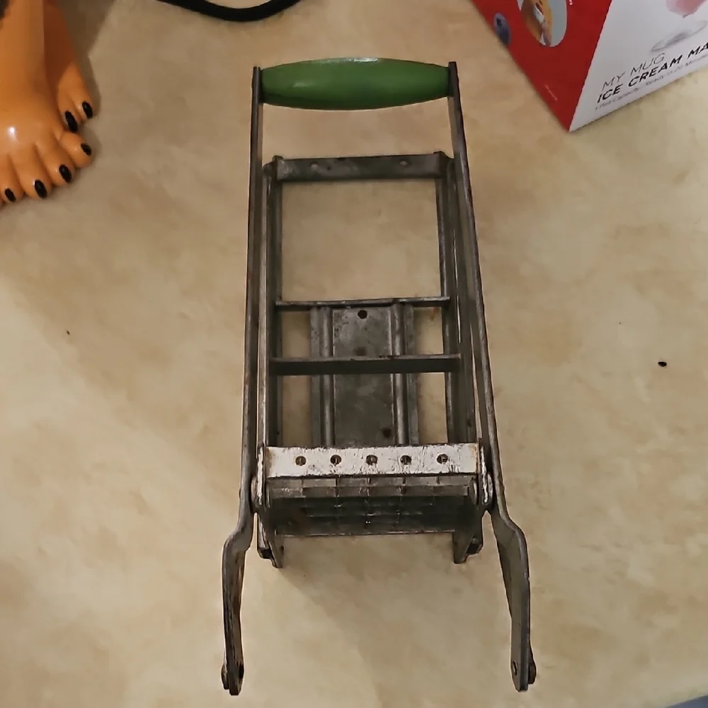 Vintage Metal Potato Cutter with Green Handle